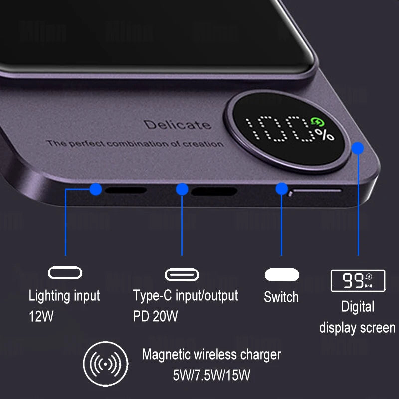 Power Up Anywhere with Our Macsafe Magnetic Power Bank - Fast Wireless Charging for iPhone 12/13/14