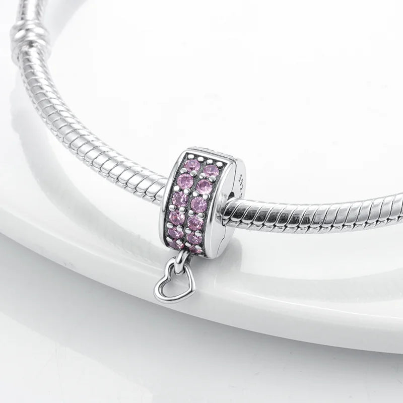 Secure Your Pandora Bracelet with Our Sterling Silver Safety Chain - 925 CZ Pave Clip Charms!