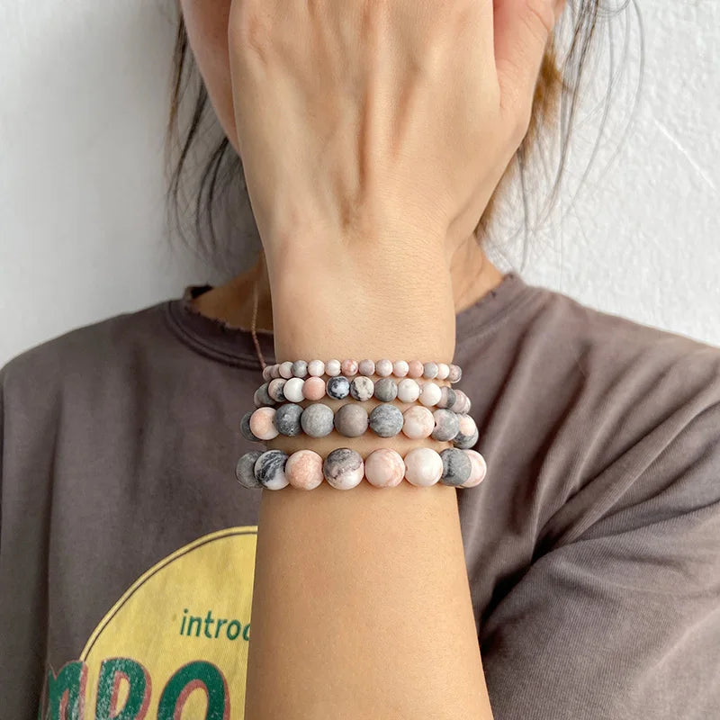 Experience Zen with Our Handmade Pink Zebra Mineral Stone Bracelet - Perfect for Yoga and Meditation - Limited Stock!