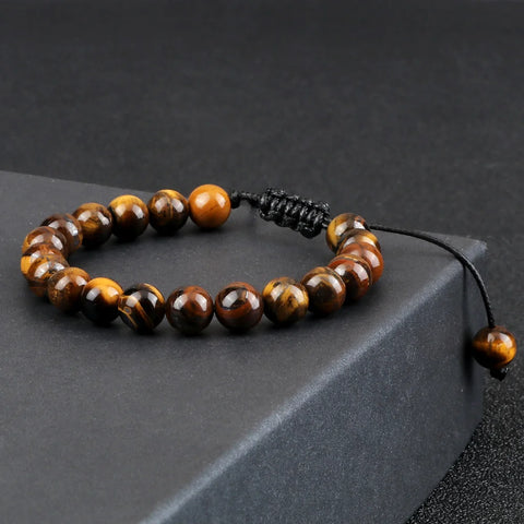 Adjustable Natural Tiger Eye Stone Bracelet - Handmade Yoga Wrist Jewelry for Men and Women