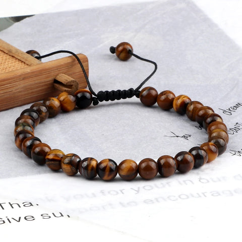 Adjustable Natural Tiger Eye Stone Bracelet - Handmade Yoga Wrist Jewelry for Men and Women