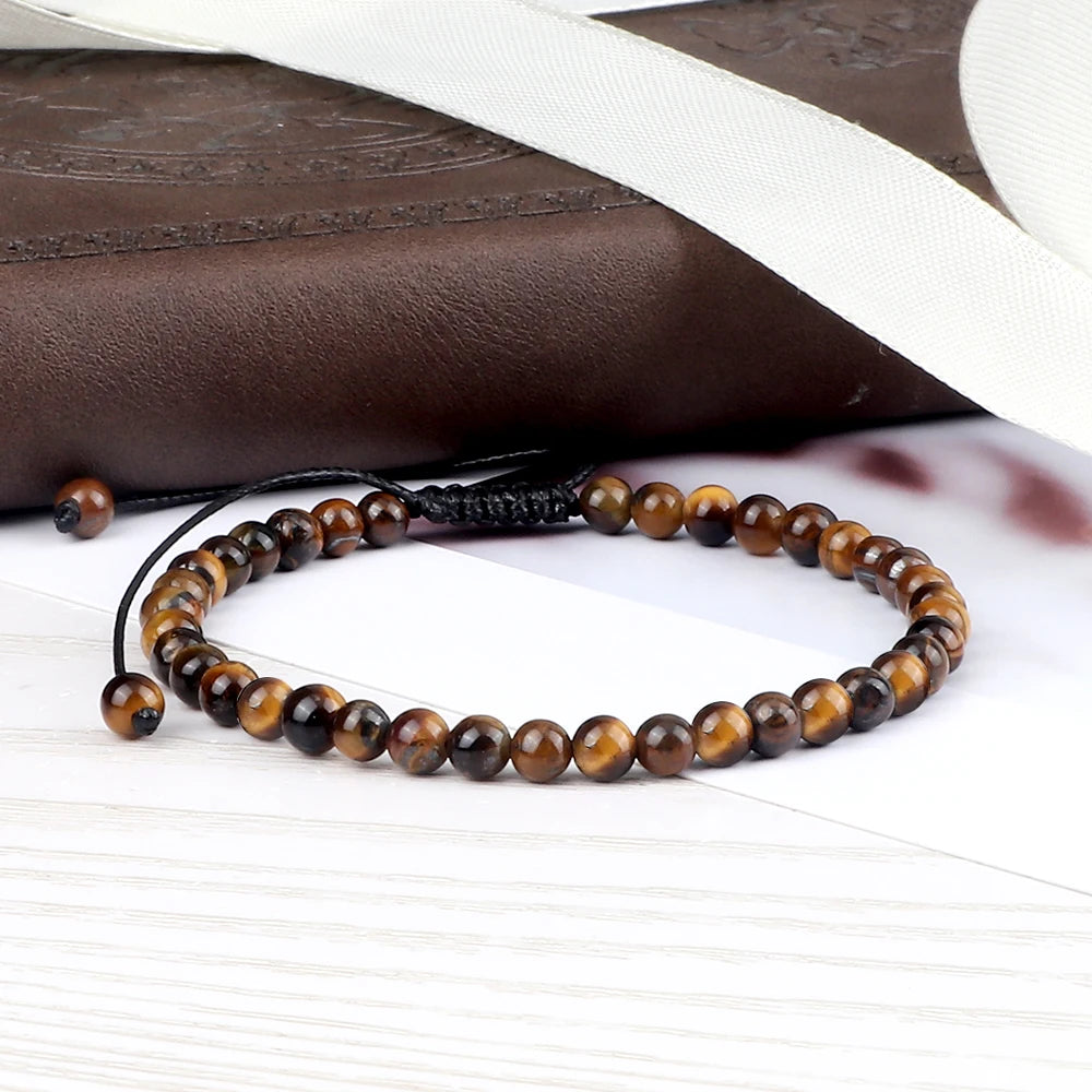 Adjustable Natural Tiger Eye Stone Bracelet - Handmade Yoga Wrist Jewelry for Men and Women