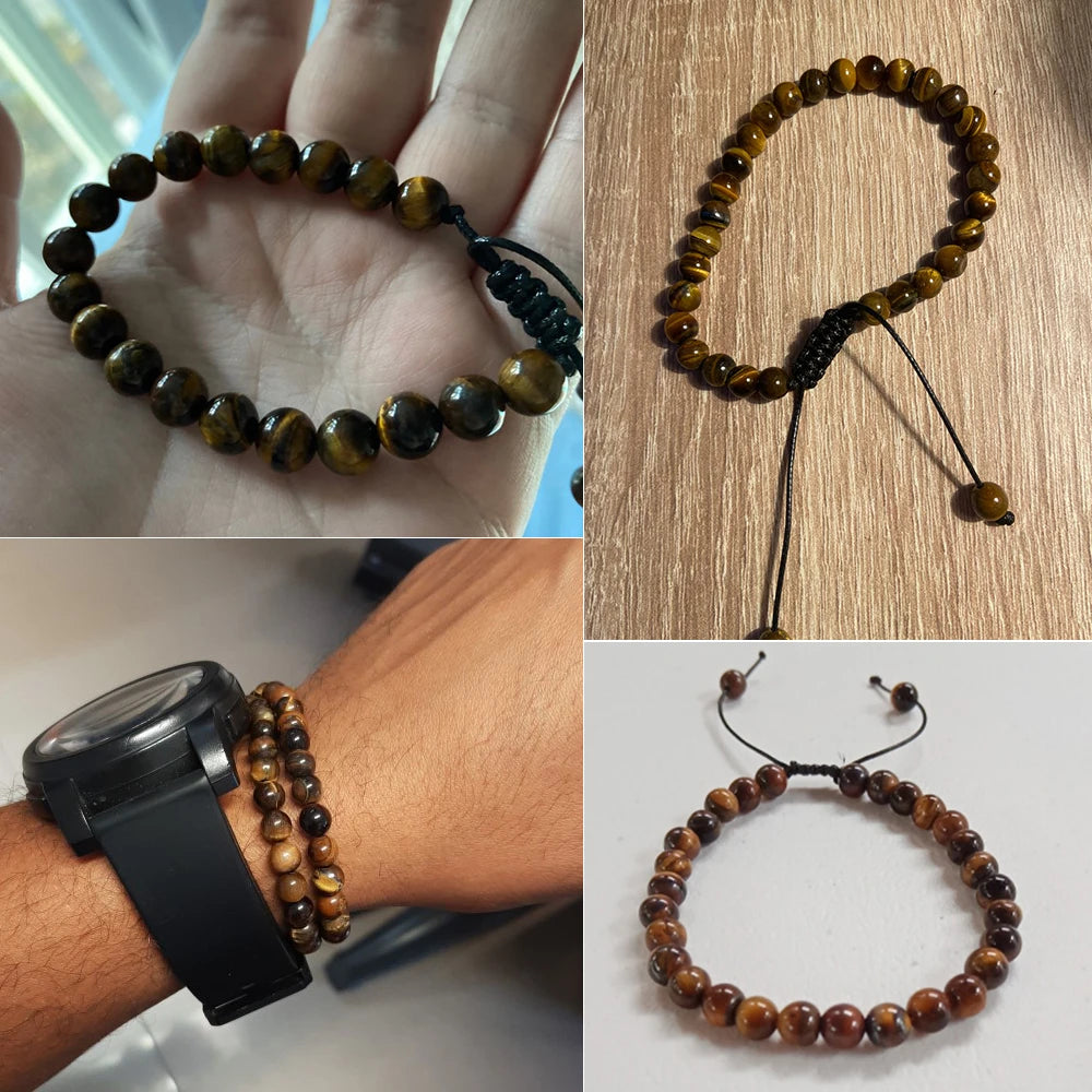 Adjustable Natural Tiger Eye Stone Bracelet - Handmade Yoga Wrist Jewelry for Men and Women