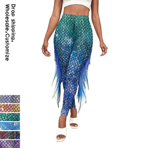 Make a Splash with NADANBAO Mermaid Printed Pants - Free Shipping!