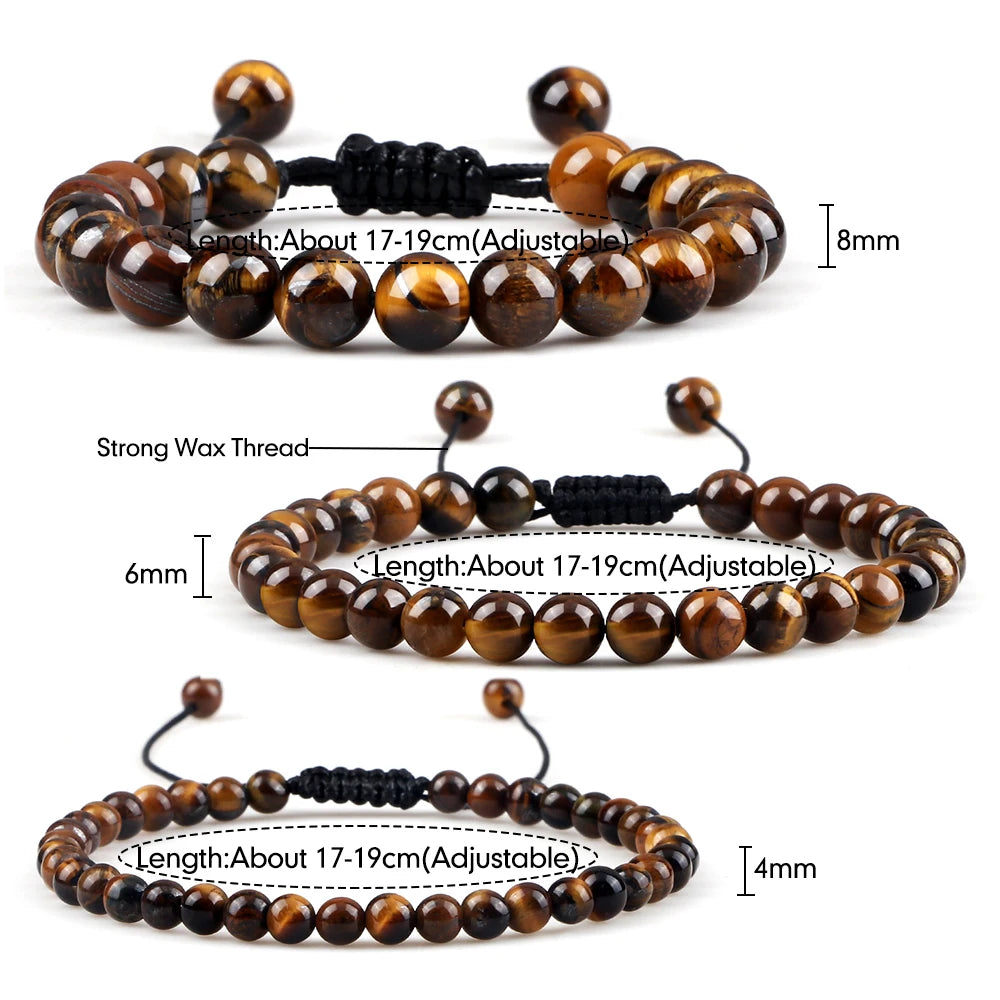 Adjustable Natural Tiger Eye Stone Bracelet - Handmade Yoga Wrist Jewelry for Men and Women