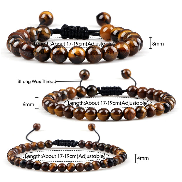 Adjustable Natural Tiger Eye Stone Bracelet - Handmade Yoga Wrist Jewelry for Men and Women