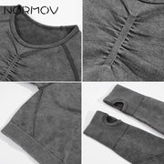 Upgrade Your Workout with NORMOV Gym Set - High Waist, Seamless, Push Up, Long Sleeve - Shop Now!