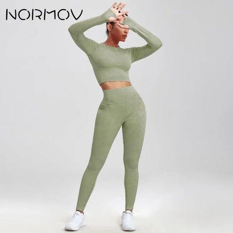 Upgrade Your Workout with NORMOV Gym Set - High Waist, Seamless, Push Up, Long Sleeve - Shop Now!