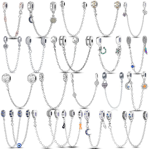 Secure Your Pandora Bracelet with Our Sterling Silver Safety Chain - 925 CZ Pave Clip Charms!