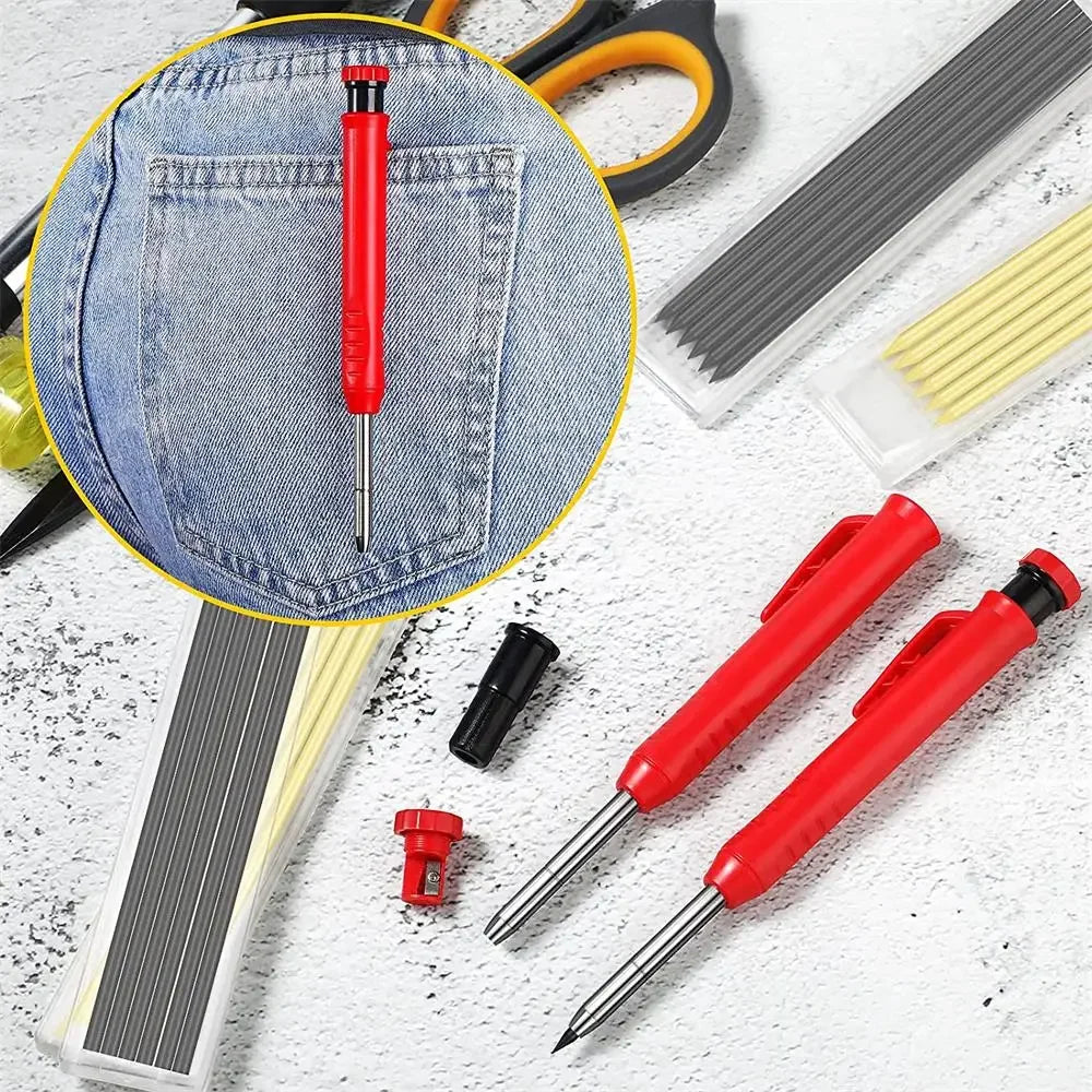 Upgrade Your Woodworking with Our Solid Carpenter Pencil - Built-in Sharpener & Refill Lead Included!