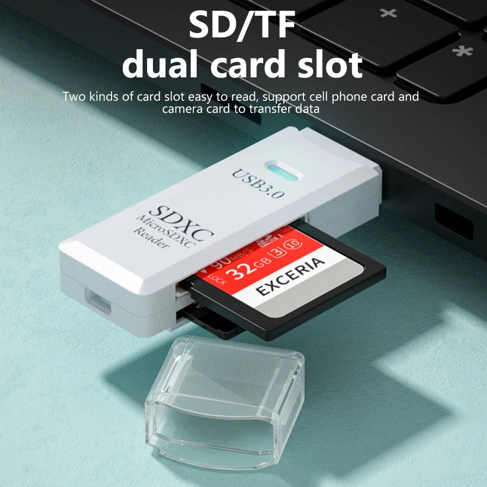 Upgrade Your Data Transfer with Our 2-in-1 USB 3.0 Card Reader!