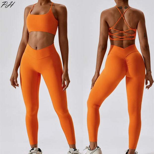 Upgrade Your Workout with Our Sexy Seamless Yoga Set - High Waist Leggings & Sports Bra Combo for Women