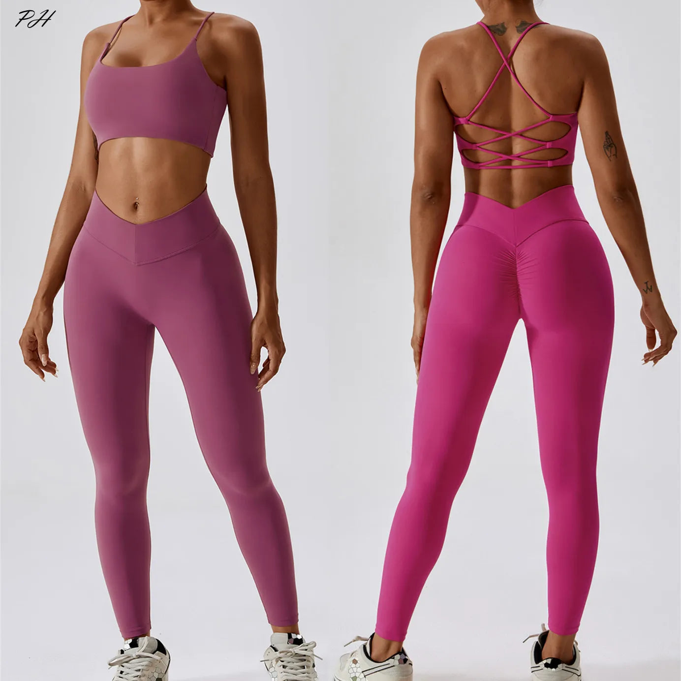 Upgrade Your Workout with Our Sexy Seamless Yoga Set - High Waist Leggings & Sports Bra Combo for Women