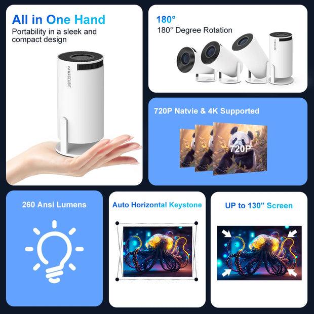 Upgrade Your Viewing Experience with Transpeed 4K Android 11 Projector - WiFi6, 260 ANSI, Dual Wifi, BT5.0