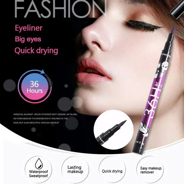 Long-Lasting Black Liquid Eyeliner - Waterproof, Quick-Dry, No Blooming - Professional Cosmetics Tool