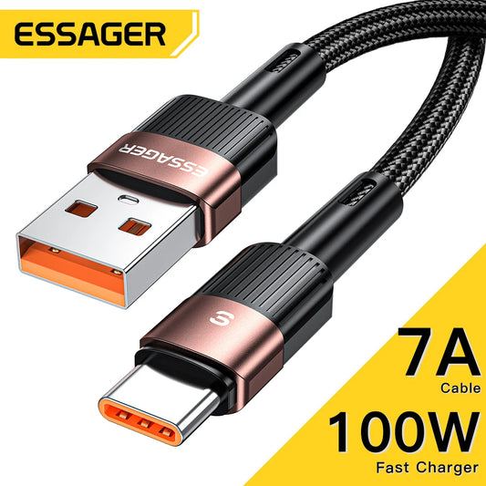 Charge Your Devices at Lightning Speed with Essager 7A USB-C Cable - 100W Fast Charging for Huawei, Samsung, OnePlus, and More!
