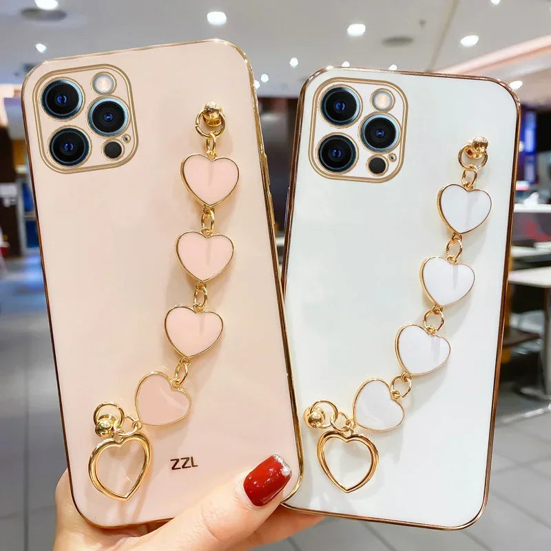 Upgrade Your iPhone with Our Shockproof Love Heart Bracelet Case - Luxurious and Stylish!