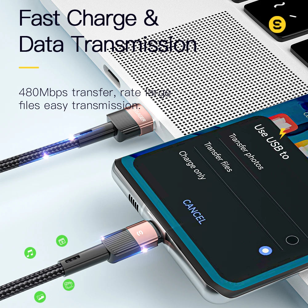 Charge Your Devices at Lightning Speed with Essager 7A USB-C Cable - 100W Fast Charging for Huawei, Samsung, OnePlus, and More!