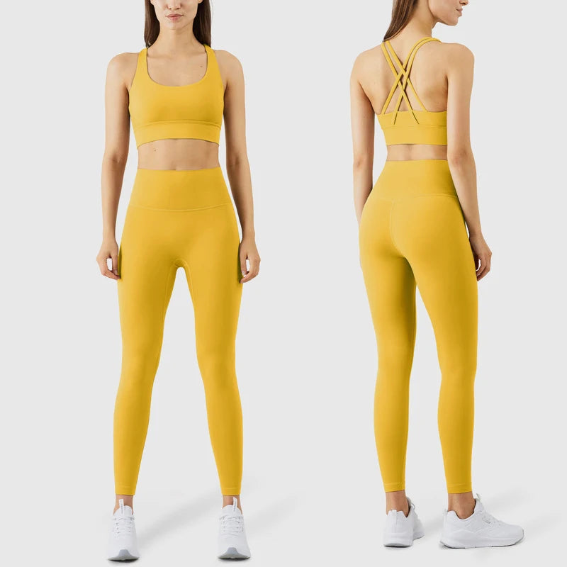 Vnazvnasi 2023 Yoga Set Leggings And Tops Fitness Sports Suits Gym Clothing Yoga Bra Seamless Leggings Running Women Tops Pant