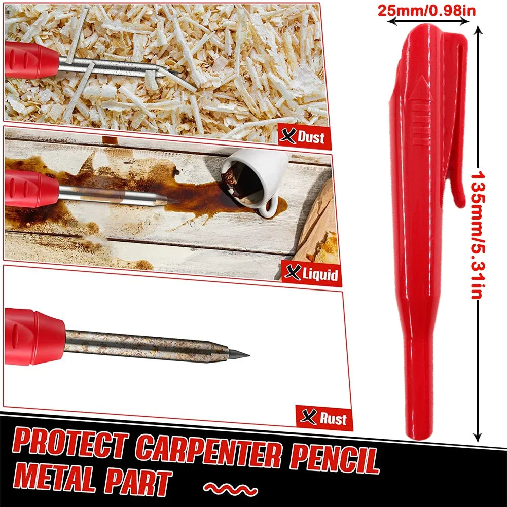 Upgrade Your Woodworking with Our Solid Carpenter Pencil - Built-in Sharpener & Refill Lead Included!