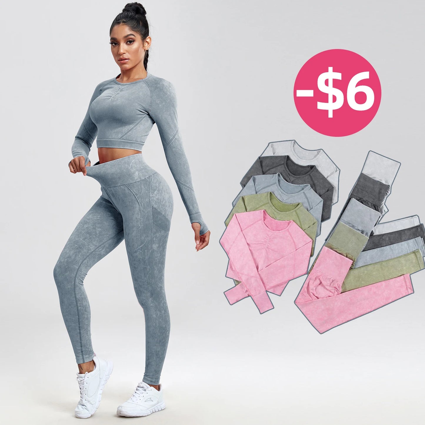 Upgrade Your Workout with NORMOV Gym Set - High Waist, Seamless, Push Up, Long Sleeve - Shop Now!
