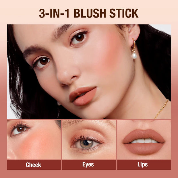 Get Ready in a Flash with O.TWO.O's 3-in-1 Lipstick Blush Stick - 6 Shades for All Skin Types