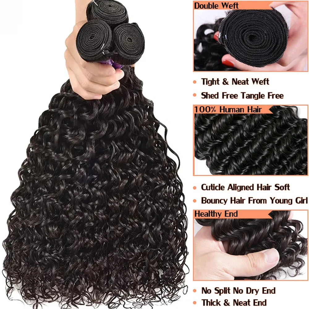 Upgrade Your Look with 10A Peruvian Water Wave Hair Extensions - No Tangle, 100% Human Hair - Fast Shipping!