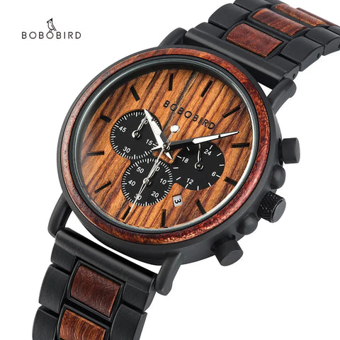 Transform Your Style with BOBO BIRD Wooden Military Watch - Personalized Gift for Men - Luxury Chronograph