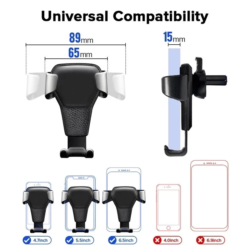 Upgrade Your Drive: Gravity Car Holder for iPhone 13/12, Samsung, Xiaomi - Air Vent Clip Mount for Safe Smartphone and GPS Support